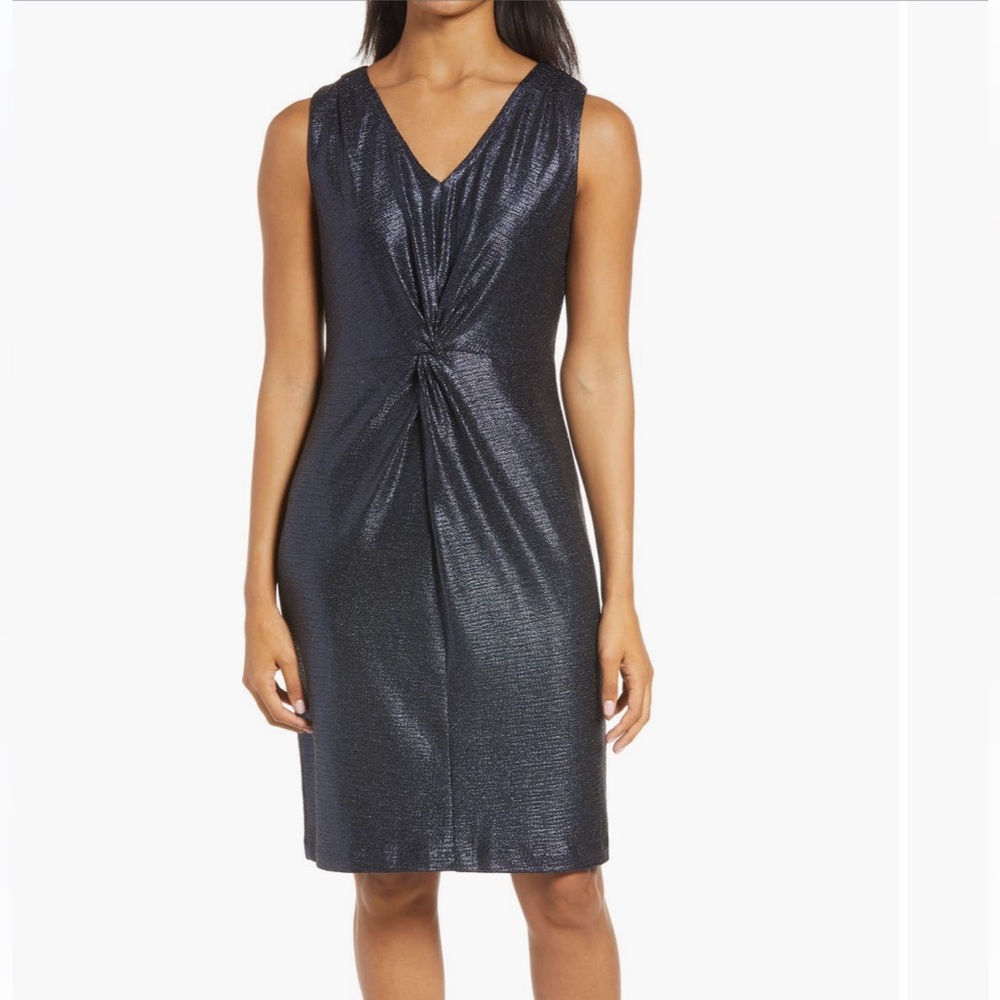 Donna Ricco Foil Knit Twist Front Dress